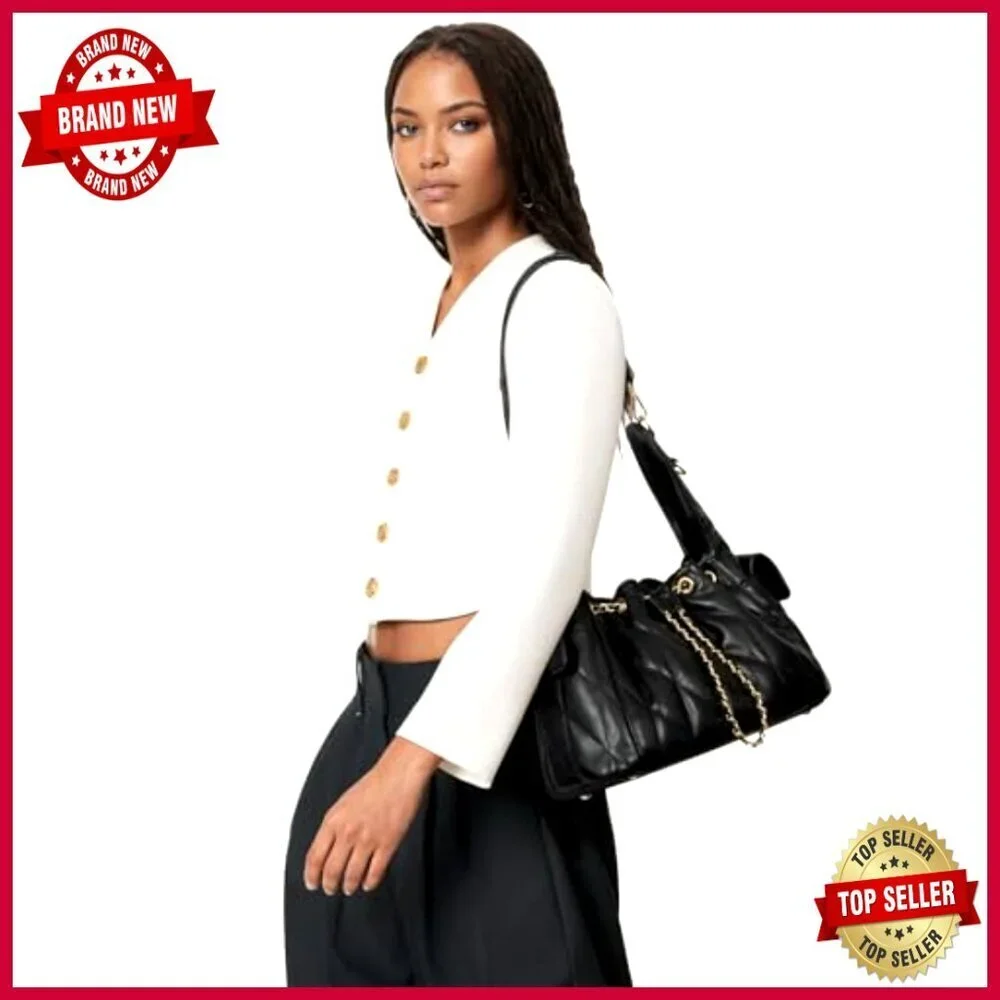 Quilted Vegan Leather Hobo Bag Adjustable Strap Tote Purse Women